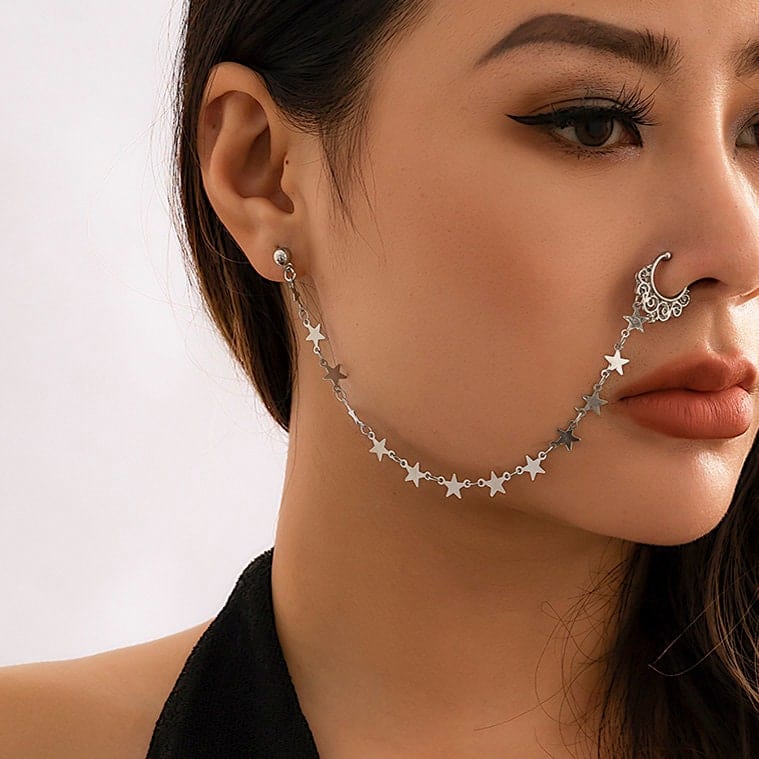 Bohemia No Piercing Nose To Ear Star Chain - ArtGalleryZen