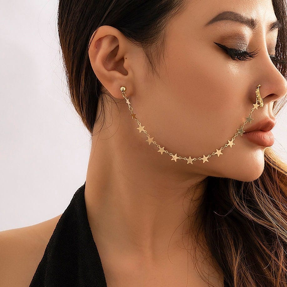Bohemia No Piercing Nose To Ear Star Chain - ArtGalleryZen