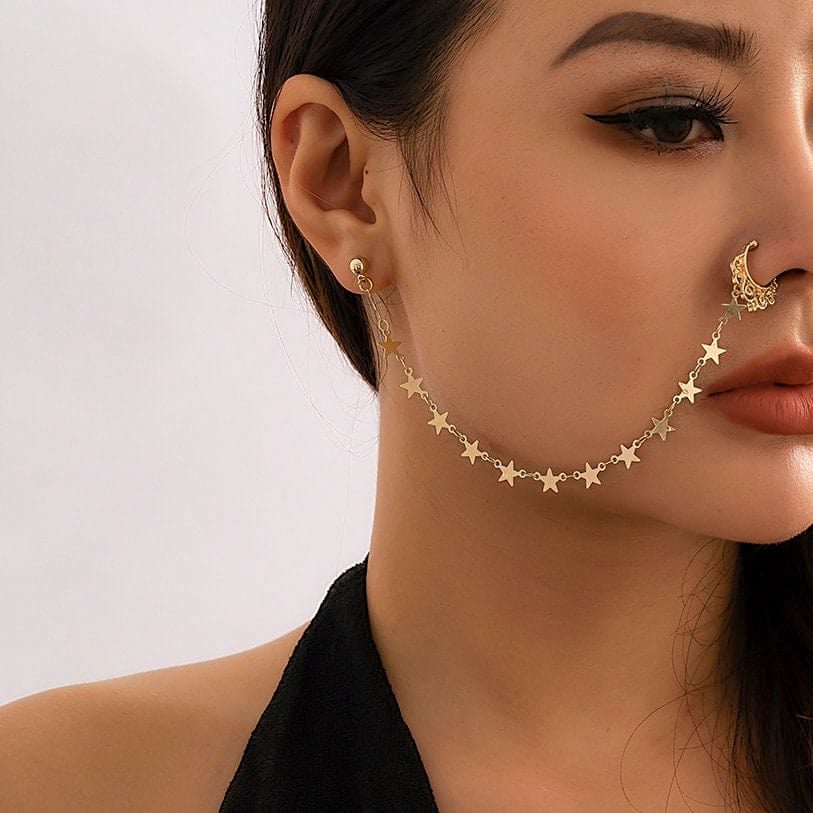 Bohemia No Piercing Nose To Ear Star Chain - ArtGalleryZen