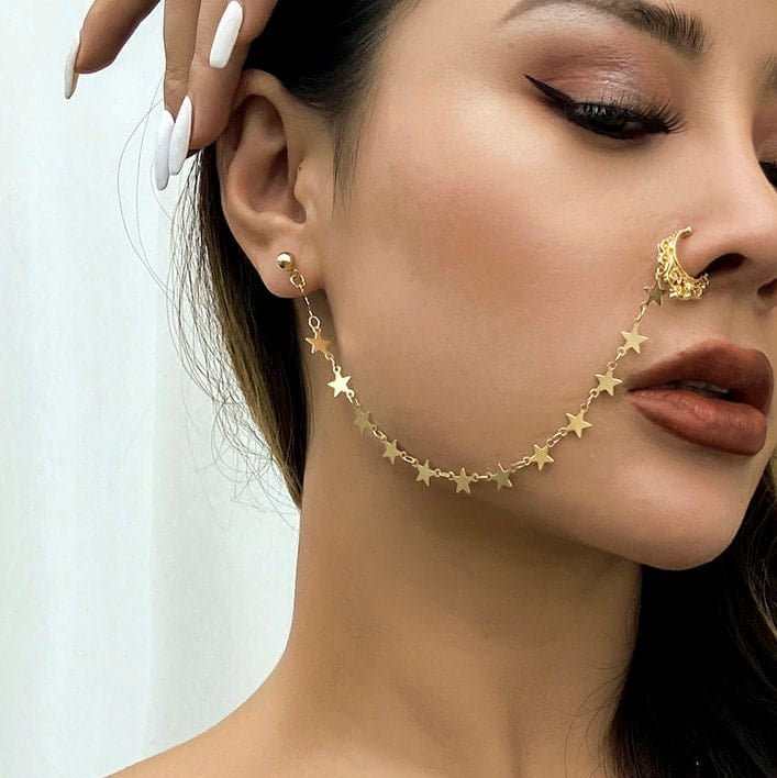 Bohemia No Piercing Nose To Ear Star Chain - ArtGalleryZen