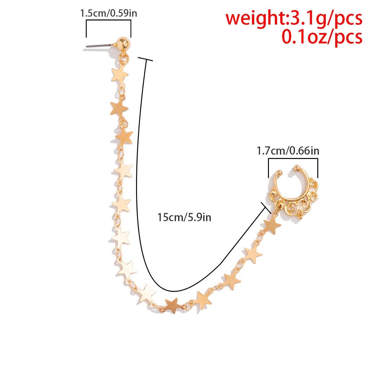 Bohemia No Piercing Nose To Ear Star Chain - ArtGalleryZen