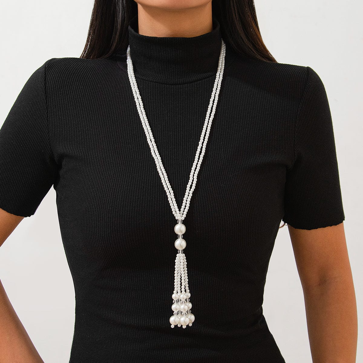 Bohemia Pearl Crystal Tassel Long Chain Y Necklace