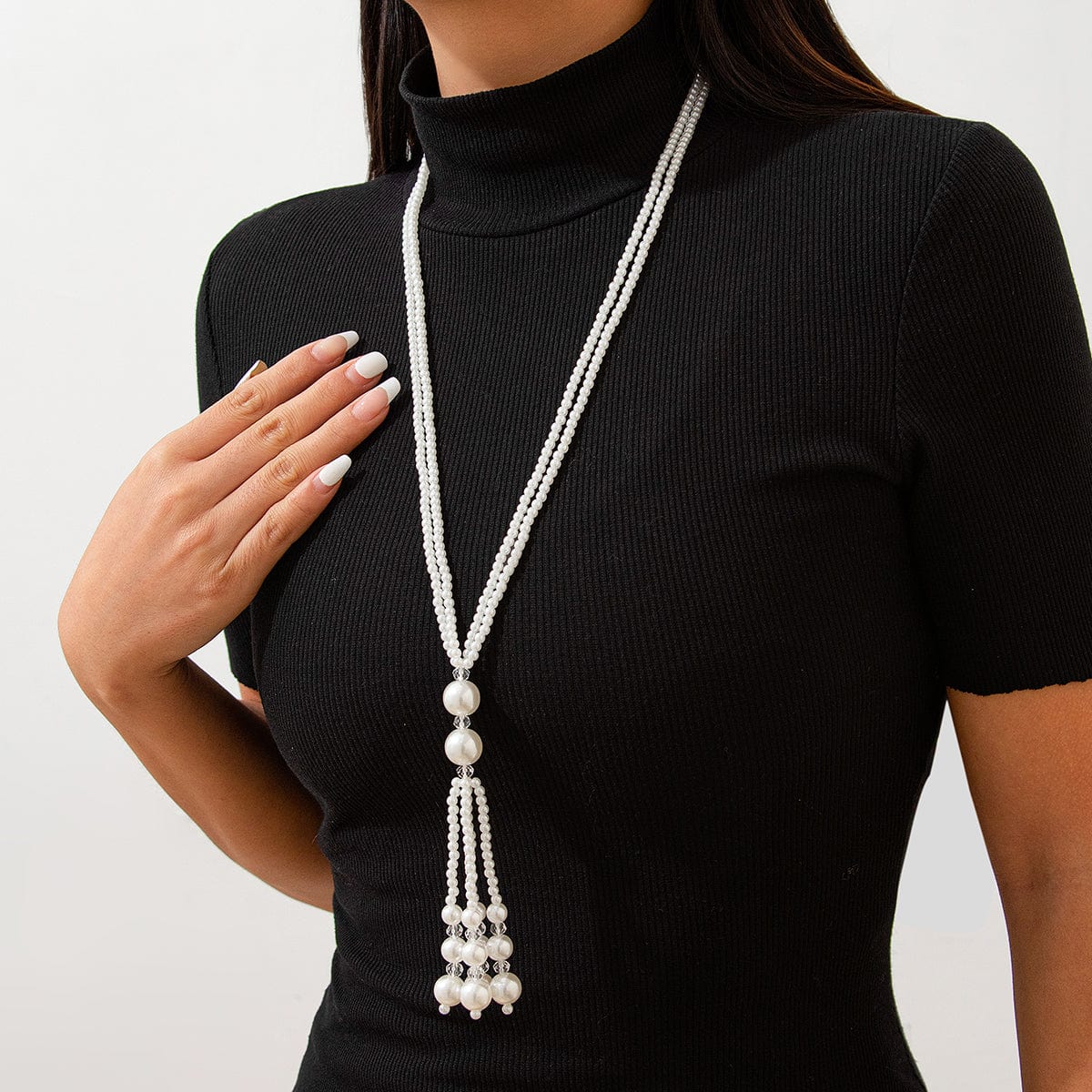 Bohemia Pearl Crystal Tassel Long Chain Y Necklace