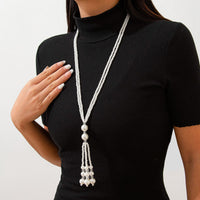 Thumbnail for Bohemia Pearl Crystal Tassel Long Chain Y Necklace