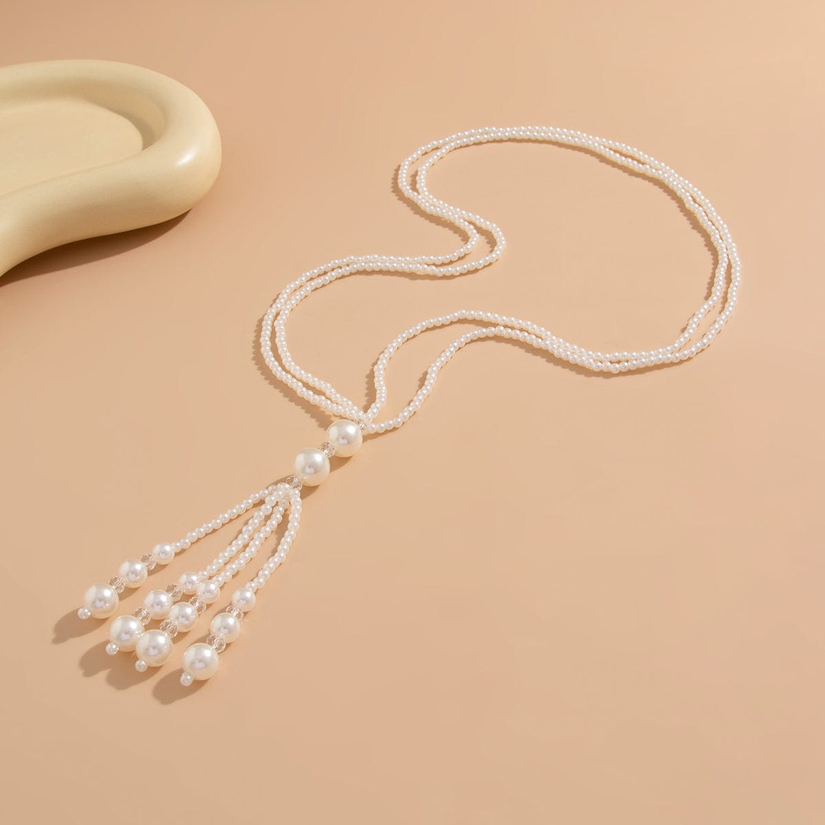 Bohemia Pearl Crystal Tassel Long Chain Y Necklace