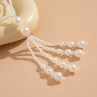 Thumbnail for Bohemia Pearl Crystal Tassel Long Chain Y Necklace