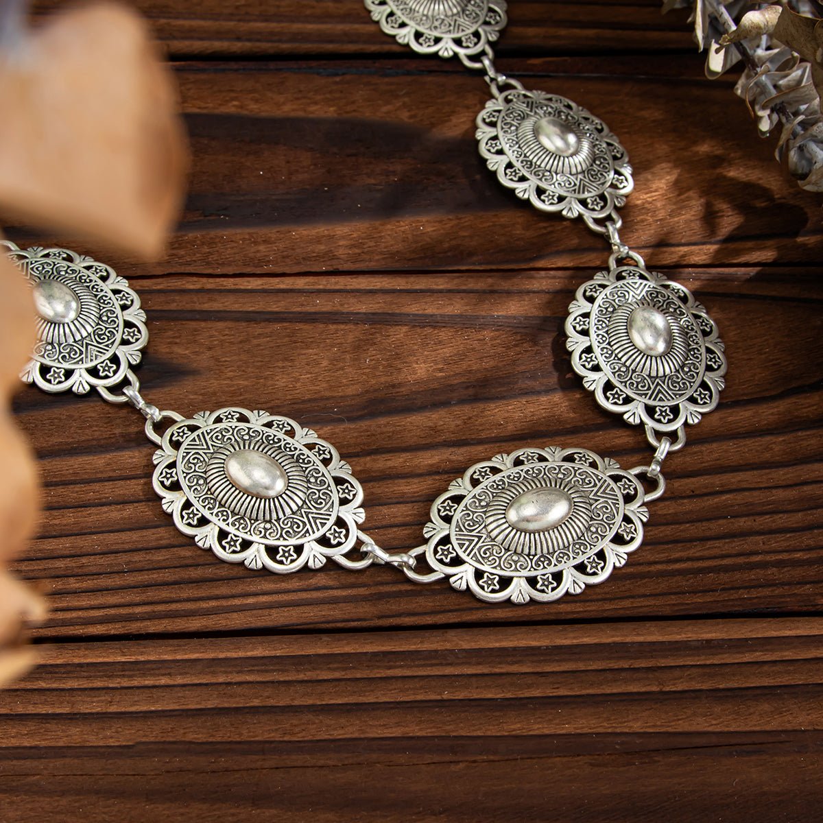 Bohemia Pearl Inlaid Relief Oval Disk Waist Chain - ArtGalleryZen