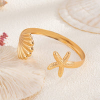 Thumbnail for Bohemia Shell Starfish Open Bangle Bracelet - ArtGalleryZen