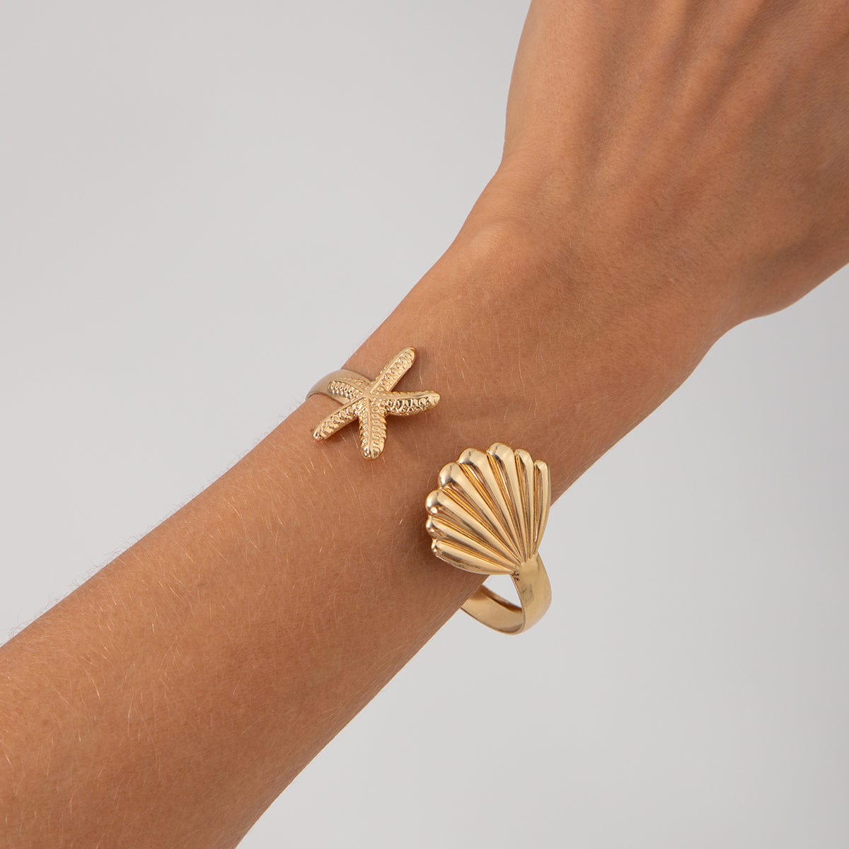 Bohemia Shell Starfish Open Bangle Bracelet - ArtGalleryZen