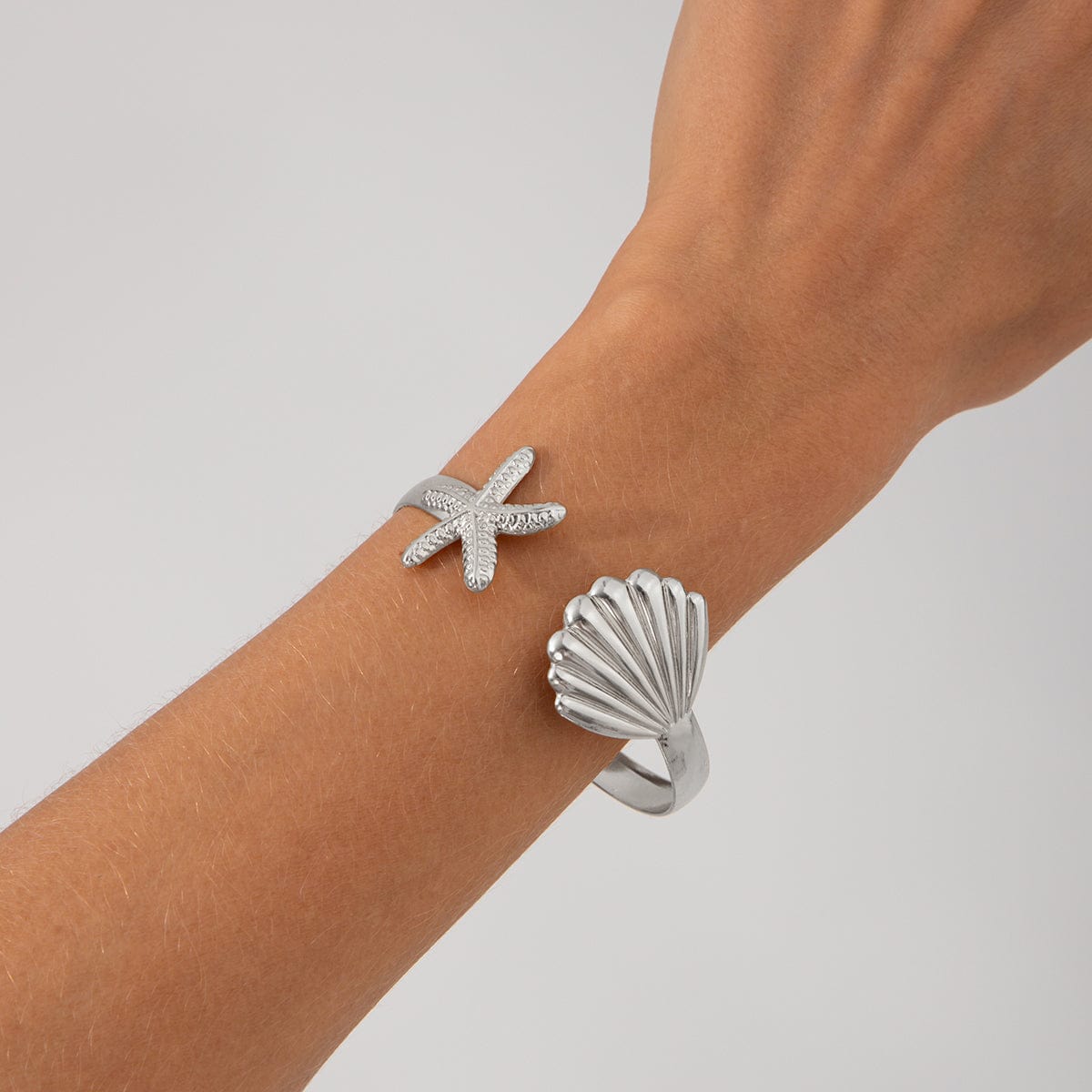 Bohemia Shell Starfish Open Bangle Bracelet - ArtGalleryZen