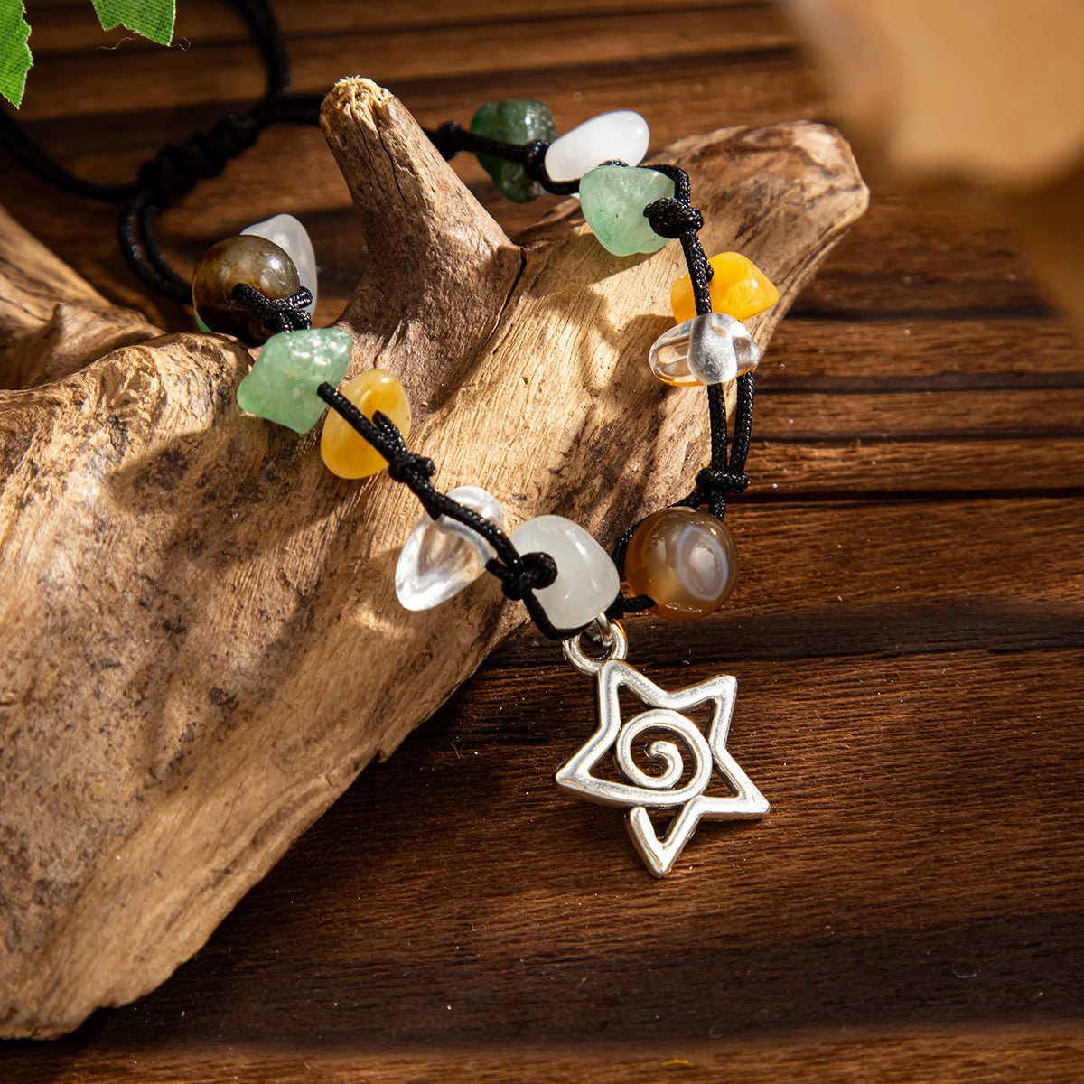 Bohemia Star Charm Turquoise Stone Wax Cord Bracelet - ArtGalleryZen