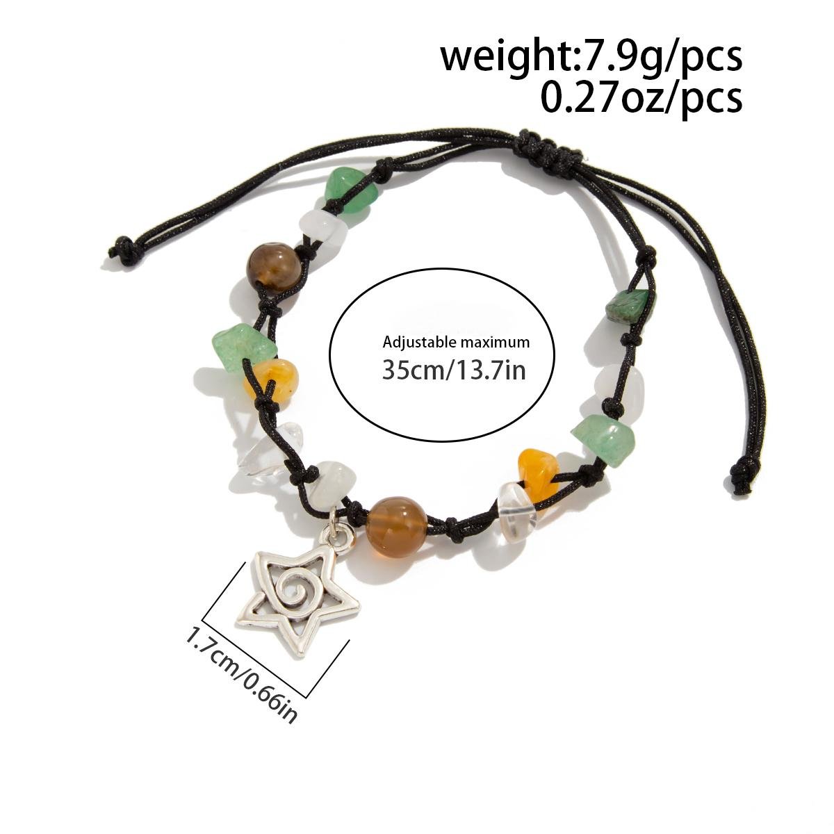 Bohemia Star Charm Turquoise Stone Wax Cord Bracelet - ArtGalleryZen