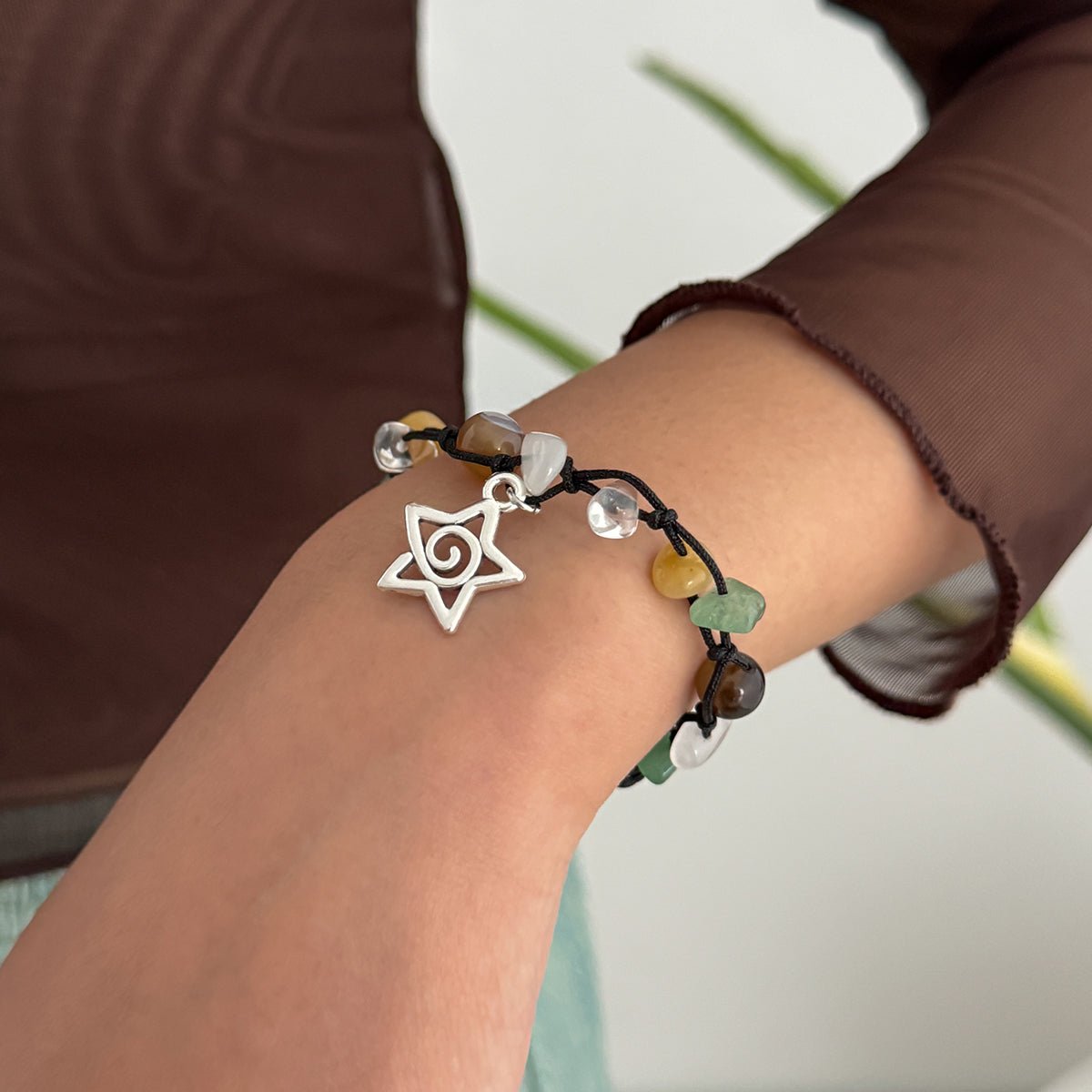 Bohemia Star Charm Turquoise Stone Wax Cord Bracelet - ArtGalleryZen