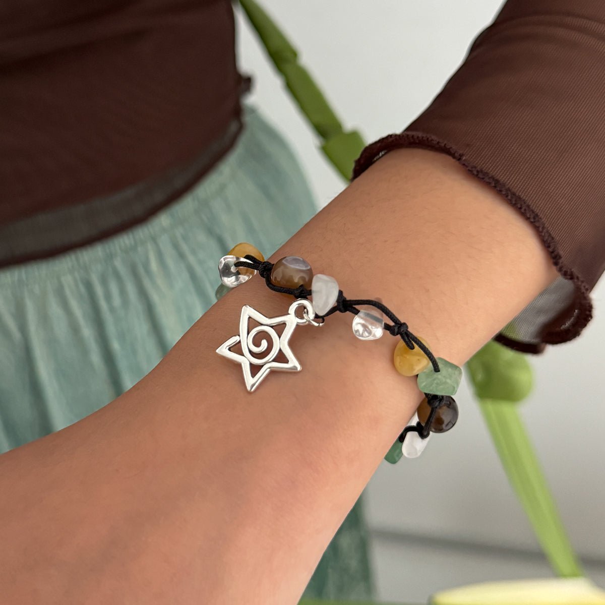 Bohemia Star Charm Turquoise Stone Wax Cord Bracelet - ArtGalleryZen