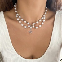 Thumbnail for Bohemia Star Pendant Layered Pearl Chain Necklace