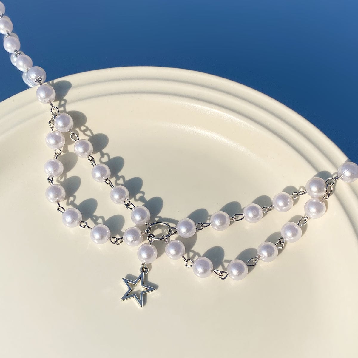 Bohemia Star Pendant Layered Pearl Chain Necklace