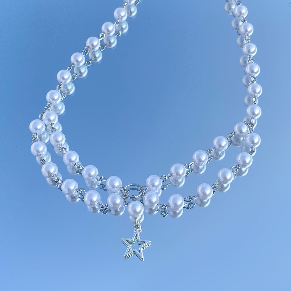 Bohemia Star Pendant Layered Pearl Chain Necklace