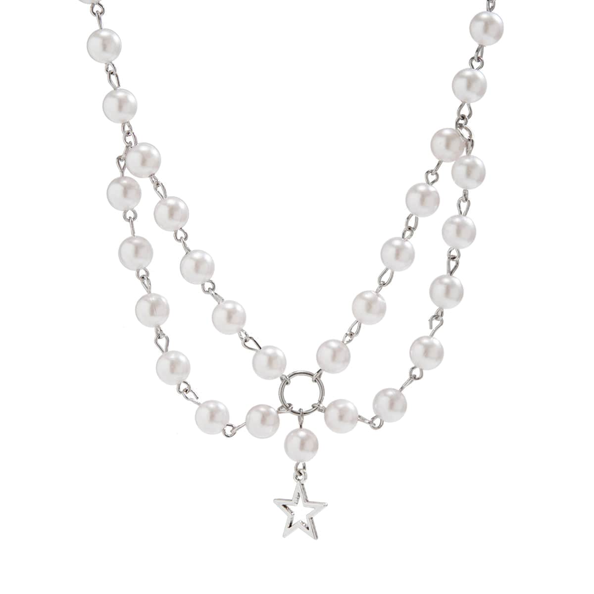 Bohemia Star Pendant Layered Pearl Chain Necklace