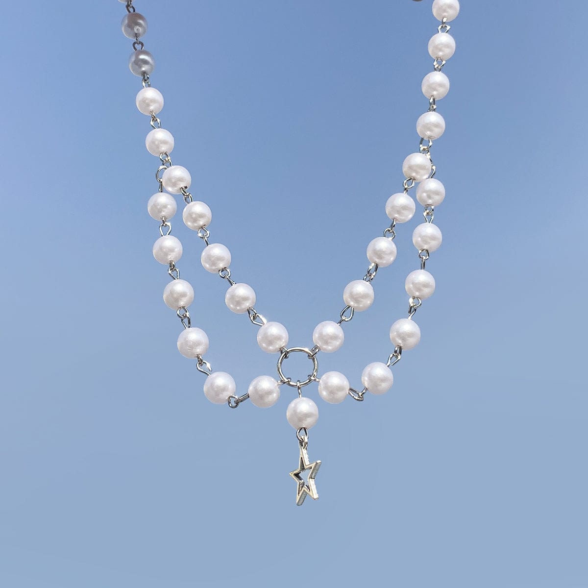 Bohemia Star Pendant Layered Pearl Chain Necklace