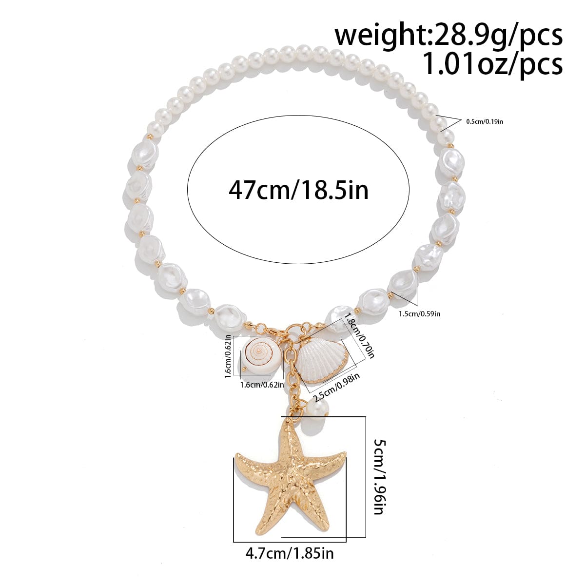 Bohemia Starfish Conch Pendant Pearl Chain Necklace - ArtGalleryZen