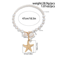 Thumbnail for Bohemia Starfish Conch Pendant Pearl Chain Necklace - ArtGalleryZen