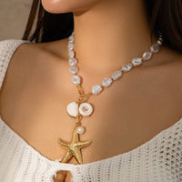 Thumbnail for Bohemia Starfish Conch Pendant Pearl Chain Necklace - ArtGalleryZen