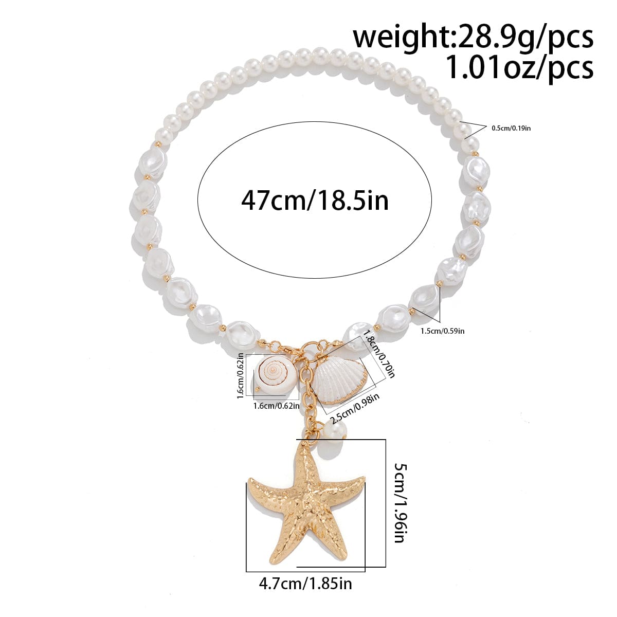 Bohemia Starfish Conch Pendant Pearl Chain Necklace