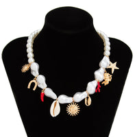 Thumbnail for Bohemia Sun Conch Angel Charm Irregular Pearl Chain Necklace - ArtGalleryZen