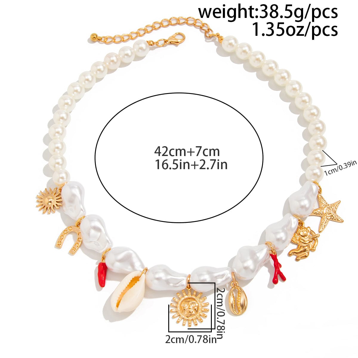 Bohemia Sun Conch Angel Charm Irregular Pearl Chain Necklace - ArtGalleryZen