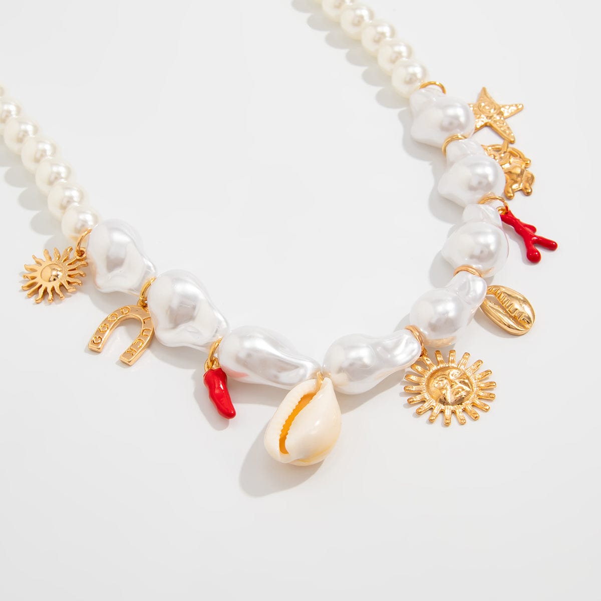 Bohemia Sun Conch Angel Charm Irregular Pearl Chain Necklace - ArtGalleryZen