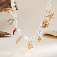 Thumbnail for Bohemia Sun Conch Angel Charm Irregular Pearl Chain Necklace - ArtGalleryZen