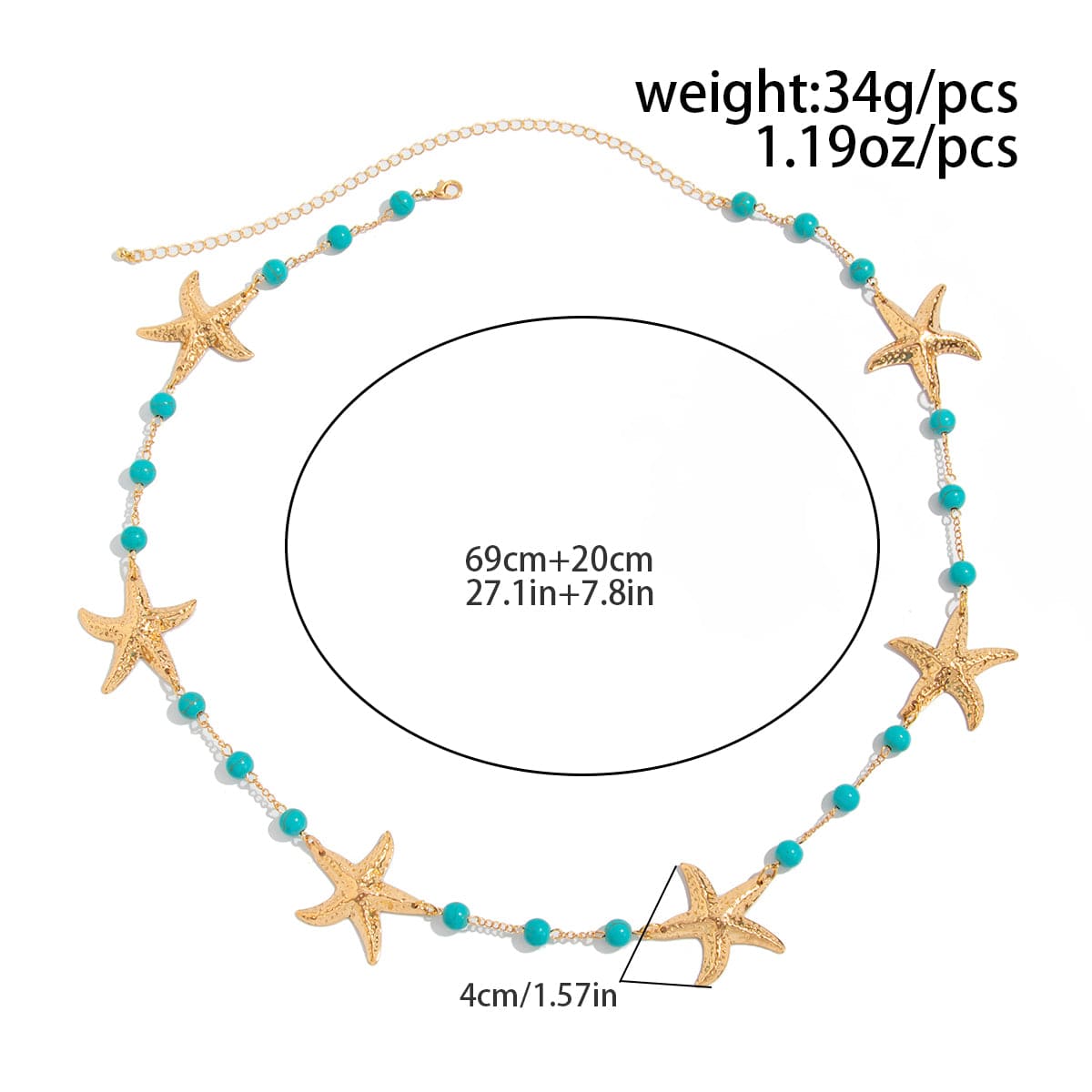 Bohemia Textured Starfish Turquoise Waist Chain - ArtGalleryZen
