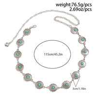 Thumbnail for Bohemia Turquoise Inlaid Flower Round Disk Waist Chain - ArtGalleryZen