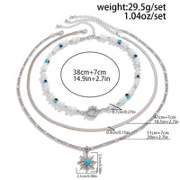 Thumbnail for Bohemia Turquoise Inlaid Sun Pendant Evil Eye Pearl Chain Necklace Set - ArtGalleryZen