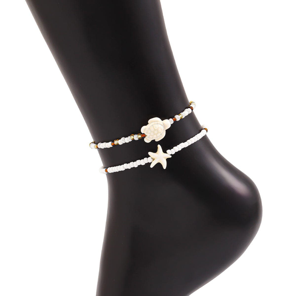 Bohemia Turtle Starfish Charm Seed Beaded Anklet Set