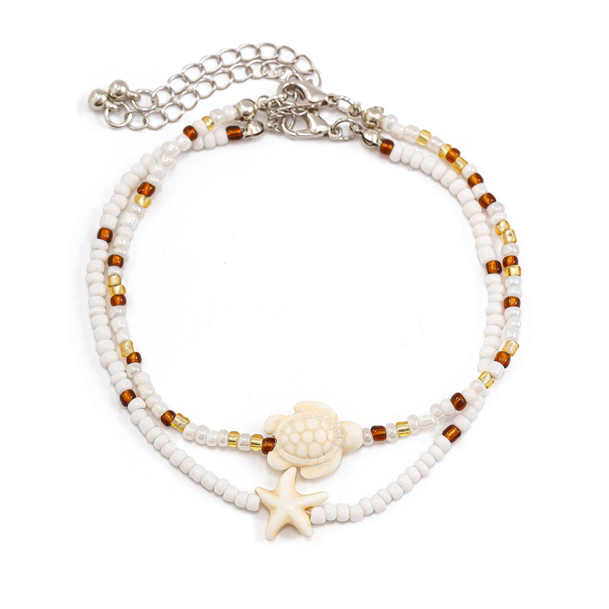 Bohemia Turtle Starfish Charm Seed Beaded Anklet Set