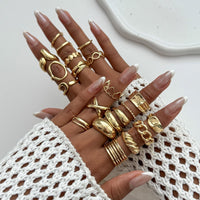 Thumbnail for Boho 20pcs Glossy Hollow Heart Wide Ring Set - ArtGalleryZen