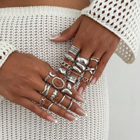 Thumbnail for Boho 20pcs Glossy Hollow Heart Wide Ring Set - ArtGalleryZen