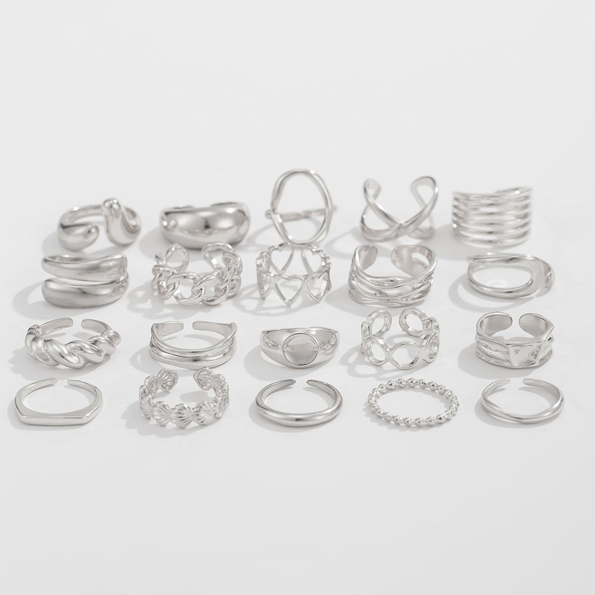 Boho 20pcs Glossy Hollow Heart Wide Ring Set - ArtGalleryZen