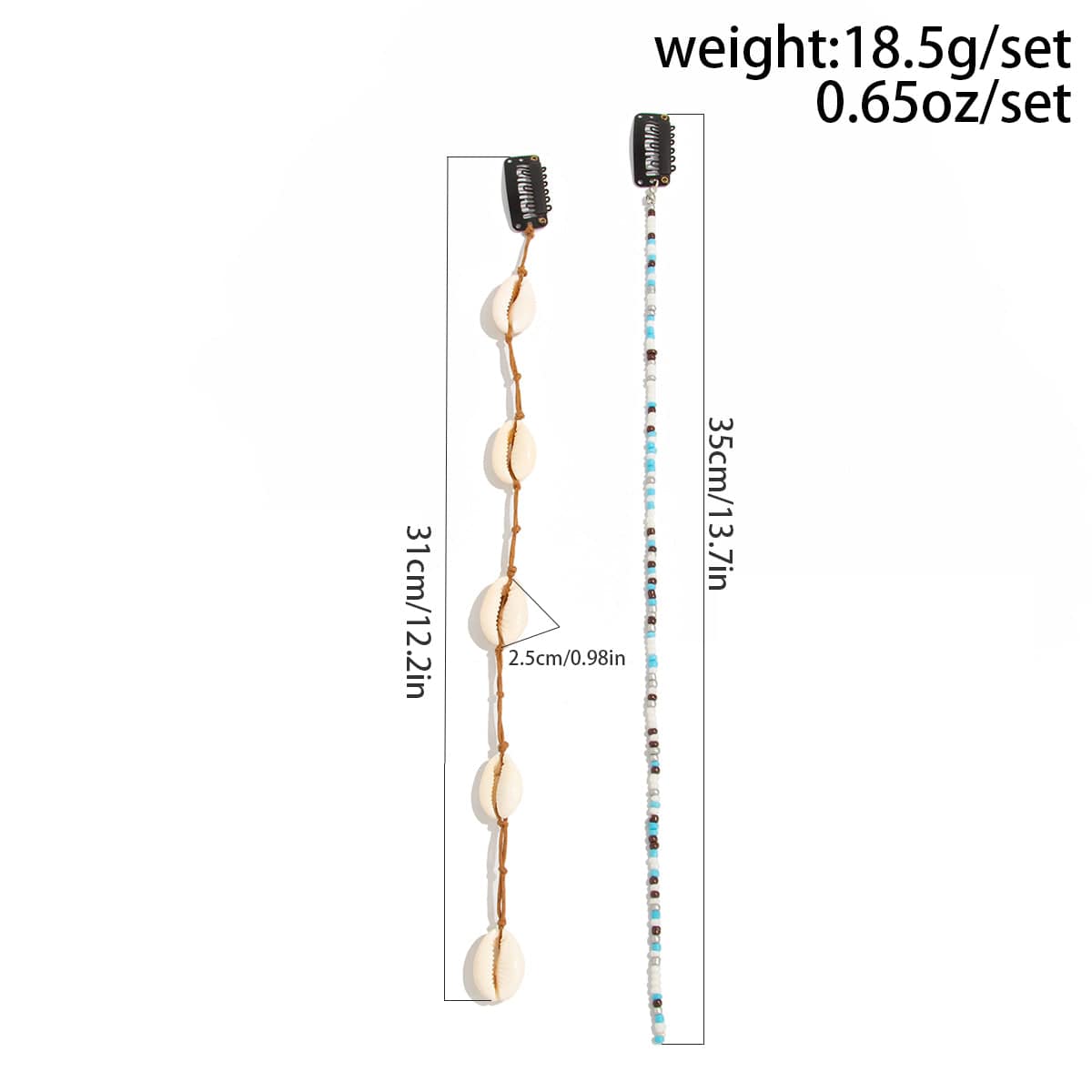 Boho 2pcs Conch Seed Beaded Chain Hair Clip Set - ArtGalleryZen