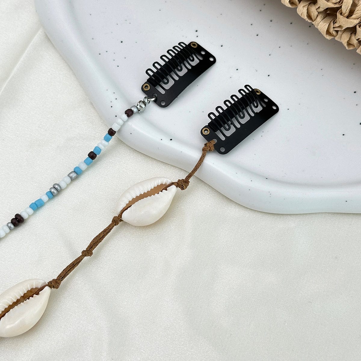 Boho 2pcs Conch Seed Beaded Chain Hair Clip Set - ArtGalleryZen