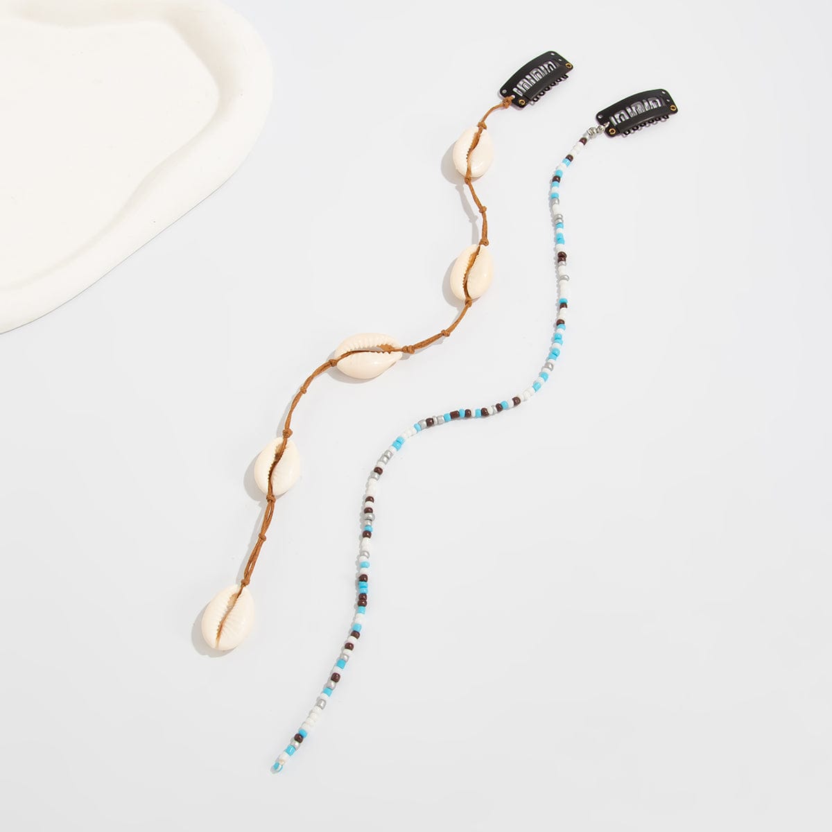 Boho 2pcs Conch Seed Beaded Chain Hair Clip Set - ArtGalleryZen