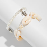 Thumbnail for Boho 2pcs Conch Shell Starfish Charm Pearl Chain Anklet Set - ArtGalleryZen
