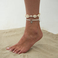 Thumbnail for Boho 2pcs Conch Shell Starfish Charm Pearl Chain Anklet Set - ArtGalleryZen