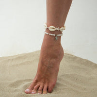 Thumbnail for Boho 2pcs Conch Shell Starfish Charm Pearl Chain Anklet Set - ArtGalleryZen