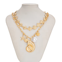 Thumbnail for Boho 2pcs Conch Shell Starfish Pearl Charm Square Choker Necklace Set - ArtGalleryZen