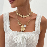 Thumbnail for Boho 2pcs Conch Shell Starfish Pearl Charm Square Choker Necklace Set - ArtGalleryZen