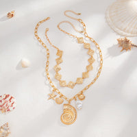 Thumbnail for Boho 2pcs Conch Shell Starfish Pearl Charm Square Choker Necklace Set - ArtGalleryZen