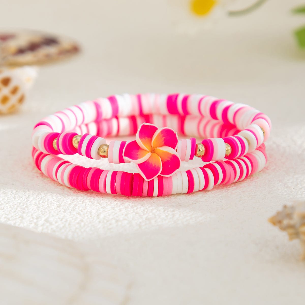 Boho 2pcs Flower Polymer Clay Beaded Friendship Bracelet Set - ArtGalleryZen