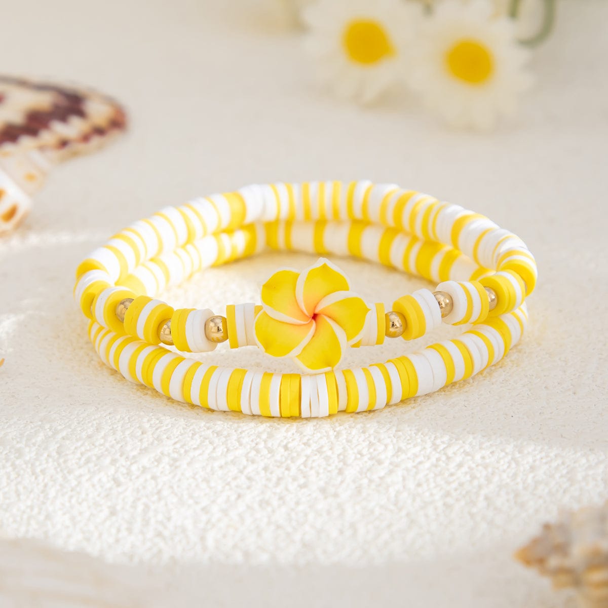 Boho 2pcs Flower Polymer Clay Beaded Friendship Bracelet Set - ArtGalleryZen